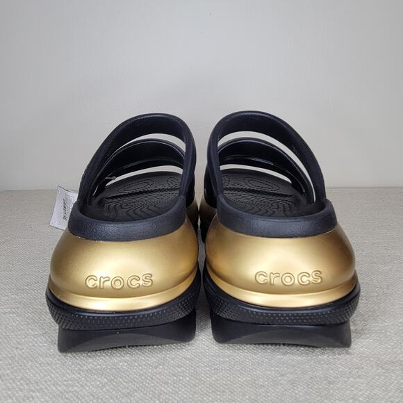 CROCS Mega Crush Metallic Triple Strap Platform Wedge Sandal Black/Gold sz W10 - Picture 5 of 9